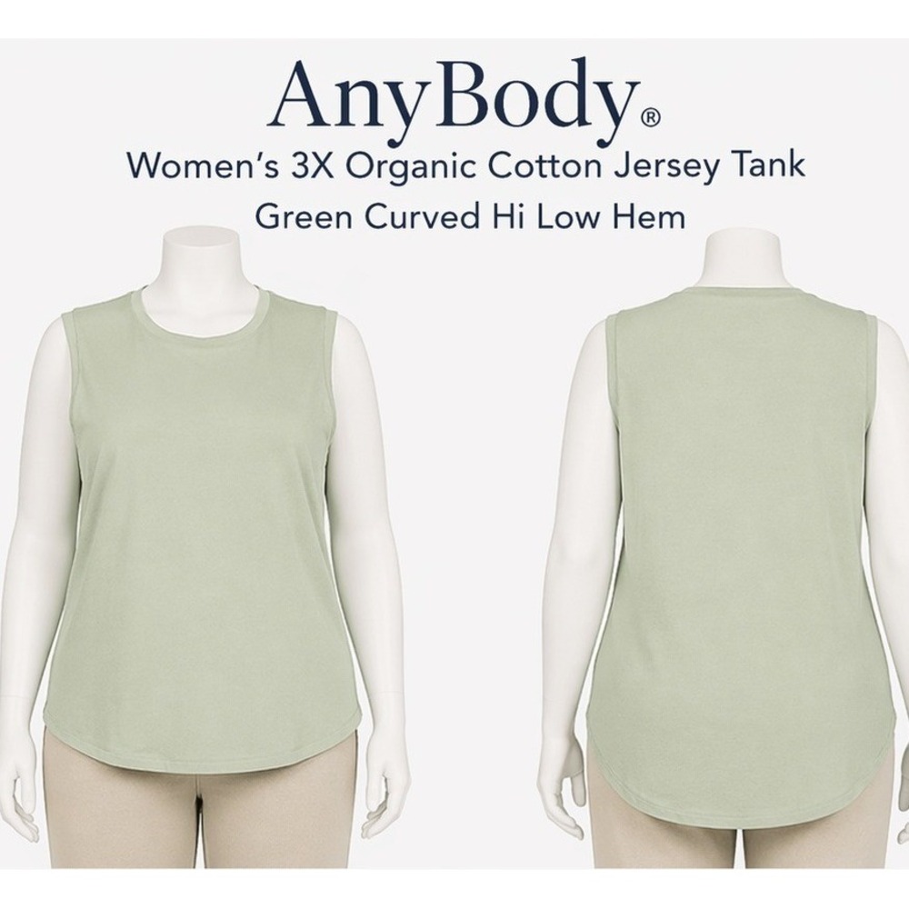 AnyBody Organic Cotton Jersey Tank‎ Top Green Sleeveless Plus Size 3X A397156